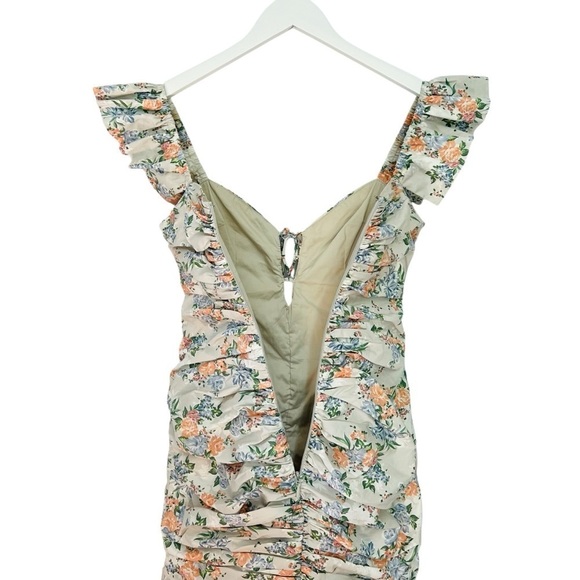 House of CB Kara Floral Ruched Cotton Ruffle Dress Size M - Picture 13 of 16